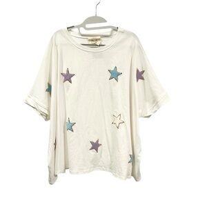 💥SALE! NWT Fantastic Fawn oversized Cream Star patch & sequin Tee size M